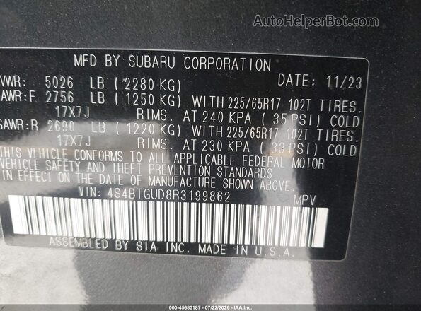 4S4BTGUD8R3199862 2024 SUBARU OUTBACK Серый Вид подкапотного пространства