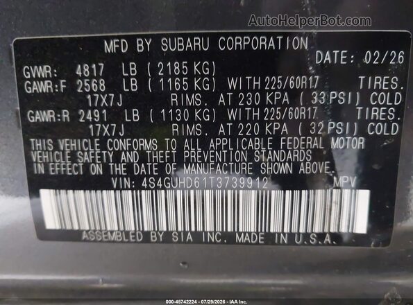 4S4GUHD61T3739912 2026 SUBARU CROSSTREK Серый Вид подкапотного пространства