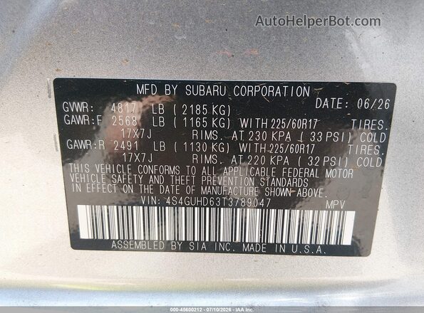 4S4GUHD63T3789047 2026 SUBARU CROSSTREK Silver Вид підкапотного простору