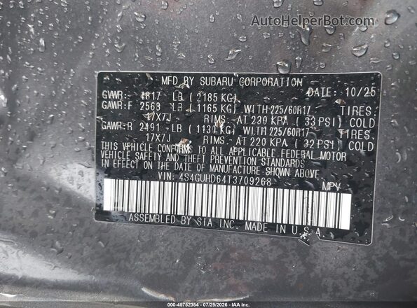 4S4GUHD64T3709268 2026 SUBARU CROSSTREK Gray Vista del compartimento del motor