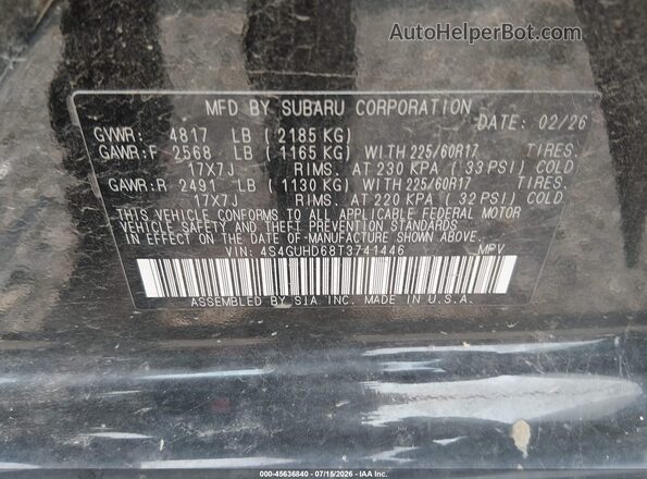 4S4GUHD68T3741446 2026 SUBARU CROSSTREK Black Widok komory silnika