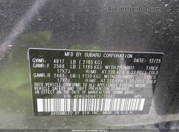 4S4GUHD69T3720492 2026 SUBARU CROSSTREK Серый Вид подкапотного пространства