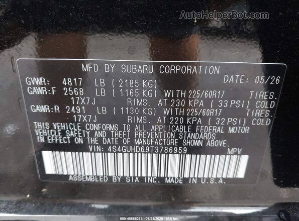 4S4GUHD69T3786959 2026 SUBARU CROSSTREK Black Vista del compartimento del motor