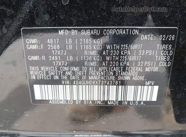 4S4GUHD6XT3743781 2026 SUBARU CROSSTREK Черный Вид подкапотного пространства
