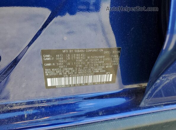4S4GUHF60S3769057 2025 SUBARU CROSSTREK Blue Вид наклейки з VIN-кодом