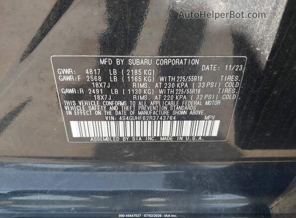 4S4GUHF62R3743764 2024 SUBARU CROSSTREK Black Widok komory silnika