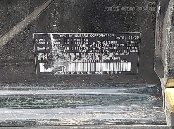 4S4GUHF64S3775699 2025 SUBARU CROSSTREK Черный Вид подкапотного пространства