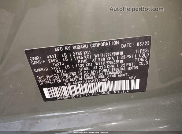 4S4GUHF65R3703050 2024 SUBARU CROSSTREK Green ძრავის განყოფილების ხედი