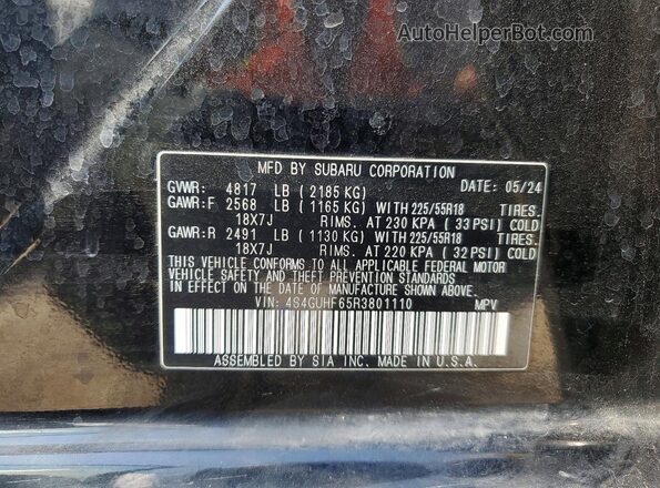 4S4GUHF65R3801110 2024 SUBARU CROSSTREK Black Vista de la etiqueta del VIN