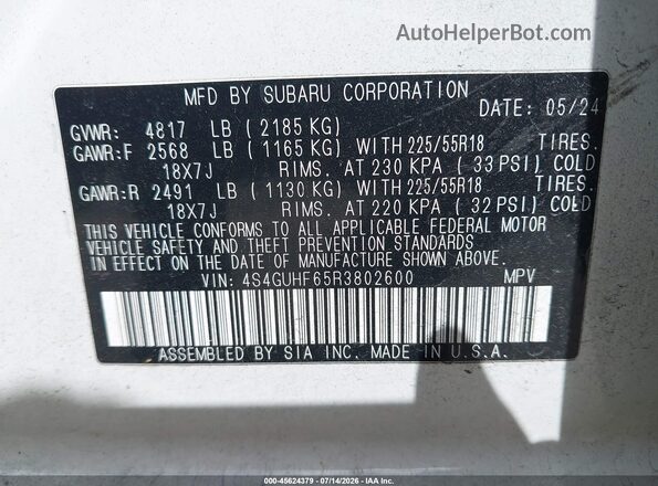 4S4GUHF65R3802600 2024 SUBARU CROSSTREK White Widok komory silnika