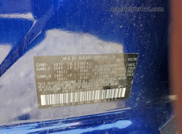4S4GUHF65T3753907 2026 SUBARU CROSSTREK Blue სალონის 360-გრადუსიანი ხედი