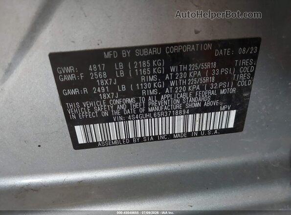 4S4GUHL65R3718894 2024 SUBARU CROSSTREK Silver Շարժիչի բաժամունքի տեսք