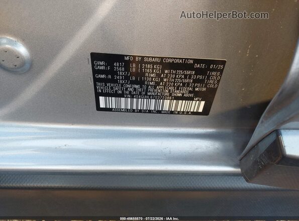 4S4GUHL67S3723861 2025 SUBARU CROSSTREK Silver ძრავის განყოფილების ხედი