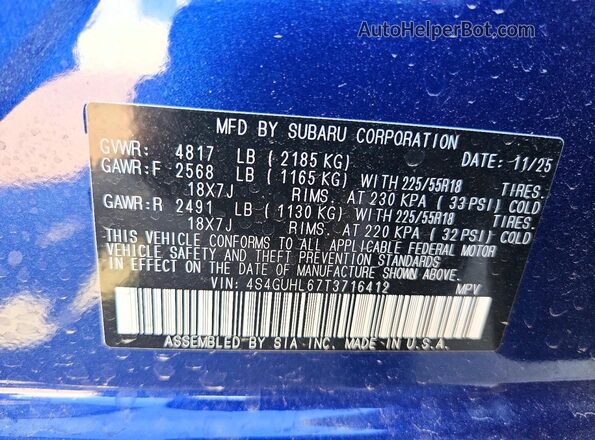 4S4GUHL67T3716412 2026 SUBARU CROSSTREK Blue Շարժիչի բաժամունքի տեսք