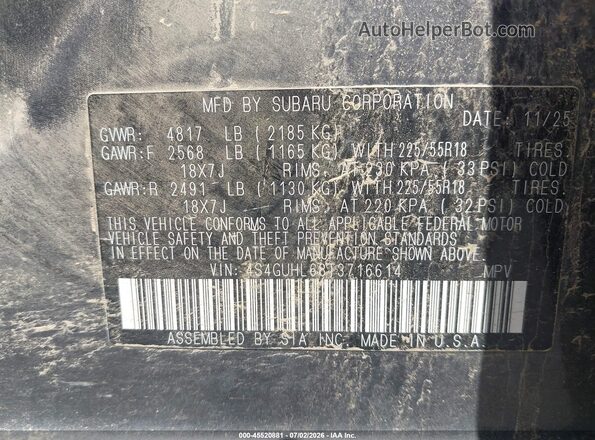 4S4GUHL68T3716614 2026 SUBARU CROSSTREK Gray Вид підкапотного простору