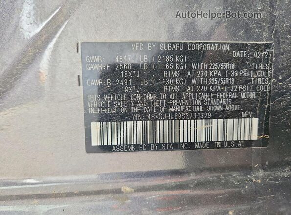 4S4GUHL69S3731329 2025 SUBARU CROSSTREK Gray VIN կոդի պիտակի տեսք