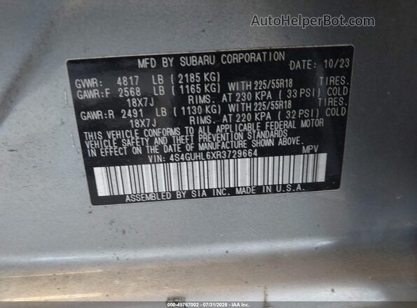 4S4GUHL6XR3729664 2024 SUBARU CROSSTREK Silver Engine compartment view