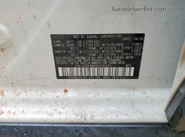 4S4GUHM60R3790343 2024 SUBARU CROSSTREK White Vista del compartimento del motor