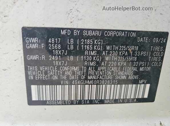 4S4GUHM60R3828315 2024 SUBARU CROSSTREK Белый Вид наклейки с VIN-кодом