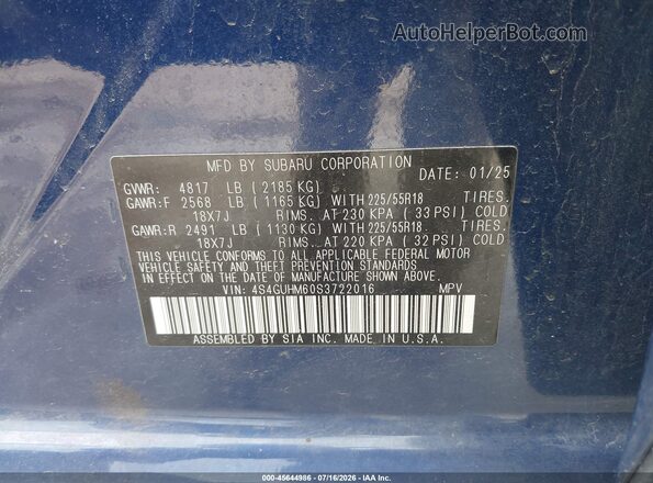 4S4GUHM60S3722016 2025 SUBARU CROSSTREK Blue ძრავის განყოფილების ხედი