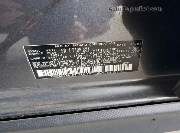4S4GUHM61R3783661 2024 SUBARU CROSSTREK Gray ძრავის განყოფილების ხედი