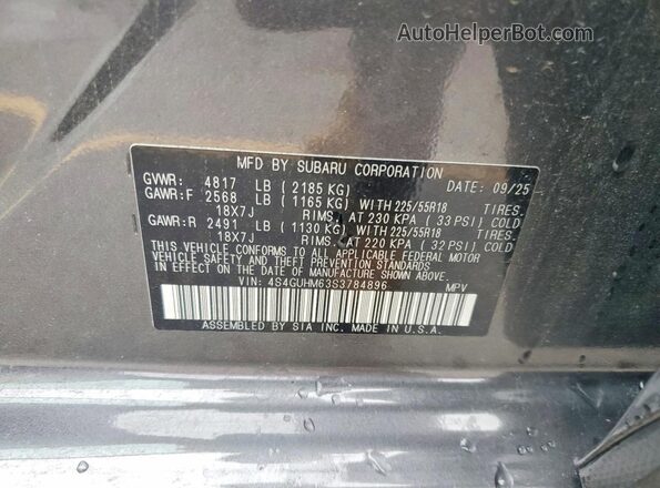 4S4GUHM63S3784896 2025 SUBARU CROSSTREK Gray Vista de la etiqueta del VIN