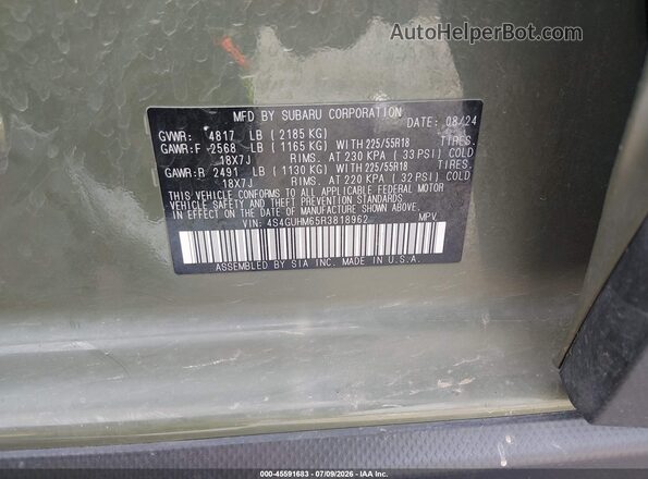 4S4GUHM65R3818962 2024 SUBARU CROSSTREK Green Widok komory silnika