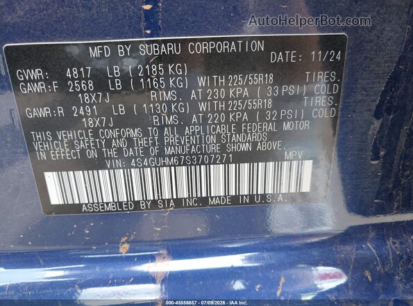 4S4GUHM67S3707271 2025 SUBARU CROSSTREK Blue Вид підкапотного простору
