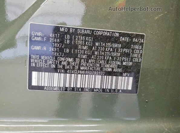 4S4GUHM68R3792132 2024 SUBARU CROSSTREK Зеленый Вид подкапотного пространства