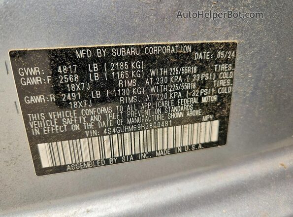 4S4GUHM69R3800481 2024 SUBARU CROSSTREK Серебряный Вид наклейки с VIN-кодом