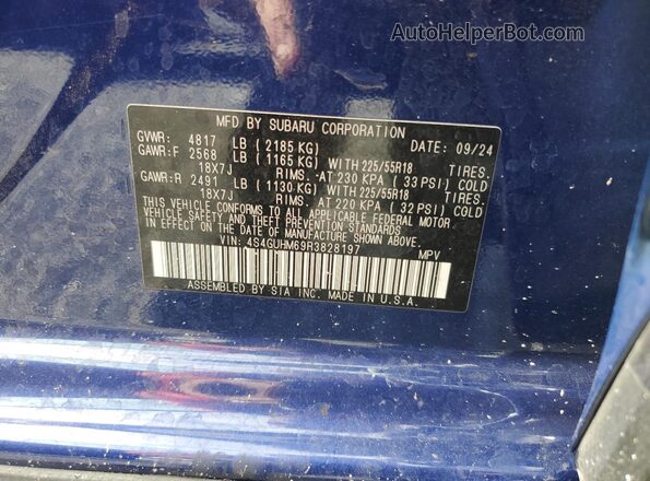 4S4GUHM69R3828197 2024 SUBARU CROSSTREK Blue ძრავის განყოფილების ხედი