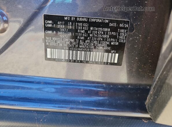 4S4GUHM6XR3810307 2024 SUBARU CROSSTREK Серый Вид подкапотного пространства
