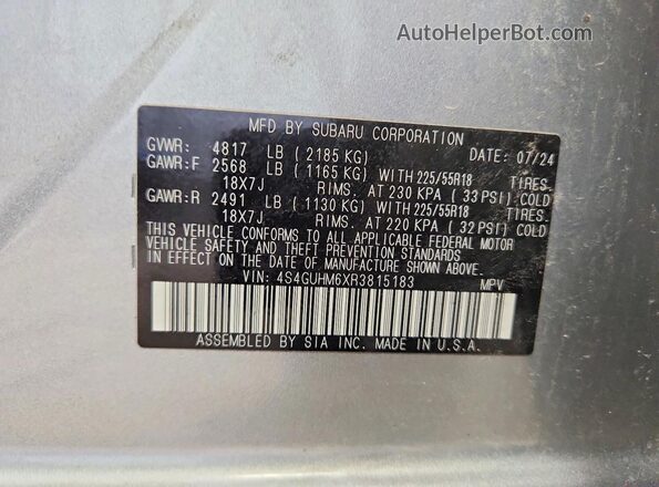 4S4GUHM6XR3815183 2024 SUBARU CROSSTREK Silver სალონის 360-გრადუსიანი ხედი