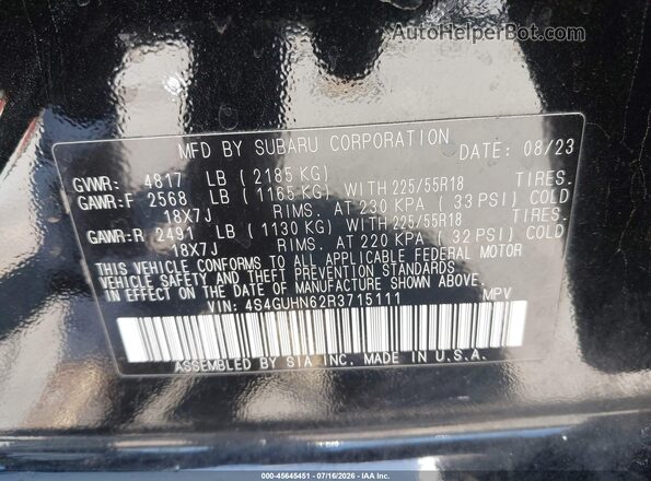 4S4GUHN62R3715111 2024 SUBARU CROSSTREK Black Вид підкапотного простору