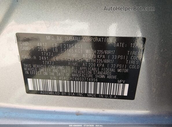 4S4GUHT66S3714956 2025 SUBARU CROSSTREK Silver Vista del compartimento del motor