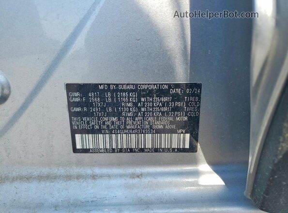 4S4GUHU64R3763534 2024 SUBARU CROSSTREK Silver Engine compartment view