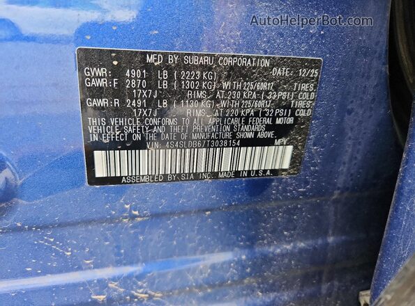 4S4SLDB67T3038154 2026 SUBARU FORESTER Blue Widok wnętrza 360 stopni