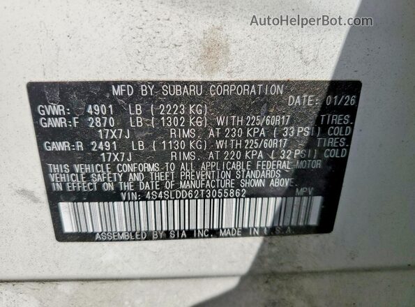 4S4SLDD62T3055862 2026 SUBARU FORESTER White VIN კოდის სტიკერის ხედი