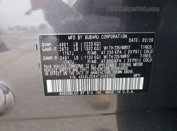 4S4SLDD64T3062702 2026 SUBARU FORESTER Charcoal 360 interior view