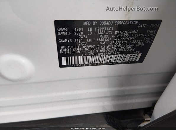 4S4SLDD65T3029370 2026 SUBARU FORESTER White Widok komory silnika