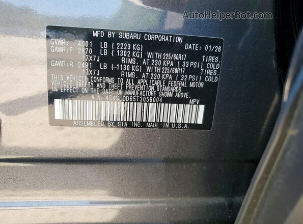 4S4SLDD65T3056004 2026 SUBARU FORESTER Gray Widok naklejki z numerem VIN