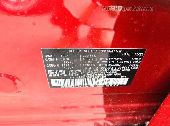 4S4SLDD66T3023495 2026 SUBARU FORESTER Maroon Вид наклейки з VIN-кодом