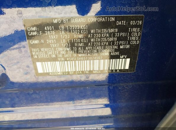 4S4SLDH65T3074562 2026 SUBARU FORESTER Blue Widok komory silnika