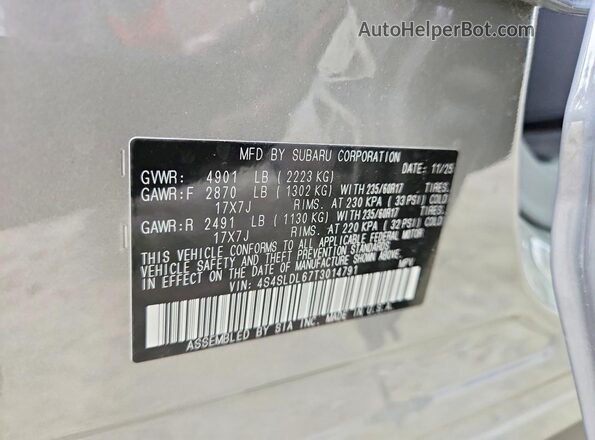 4S4SLDL67T3014791 2026 SUBARU FORESTER Серебряный Панорамный вид салона 360°