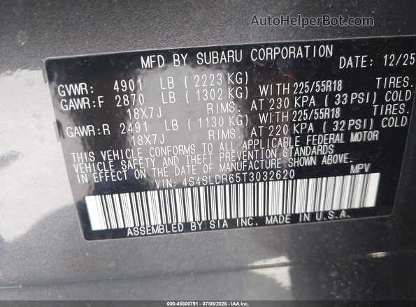 4S4SLDR65T3032620 2026 SUBARU FORESTER Gray Engine compartment view