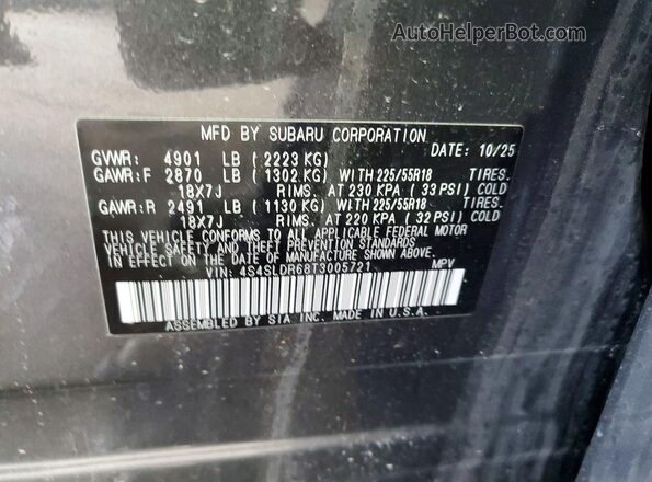 4S4SLDR68T3005721 2026 SUBARU FORESTER Gray VIN sticker view