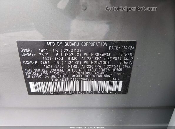 4S4SLDT67T3005573 2026 SUBARU FORESTER Gray ძრავის განყოფილების ხედი