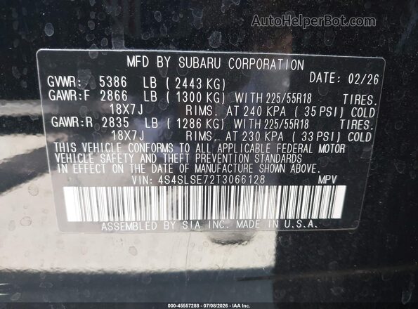 4S4SLSE72T3066128 2026 SUBARU FORESTER Black Engine compartment view