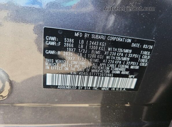 4S4SLST77T3072865 2026 SUBARU FORESTER Charcoal Widok naklejki z numerem VIN