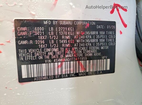 4S4WMAAD1T3411959 2026 SUBARU ASCENT White Панорамний вид салону 360°